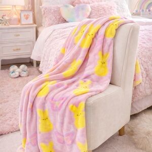 *Sold * PEEPS Oversized Throw 60” x 70” Pink, Yellow, Butterflies Blanket NWT